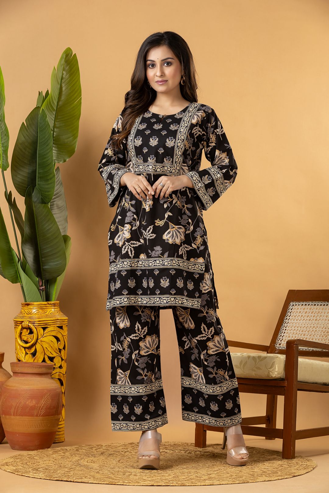 Black Floral Print Co-ord Set