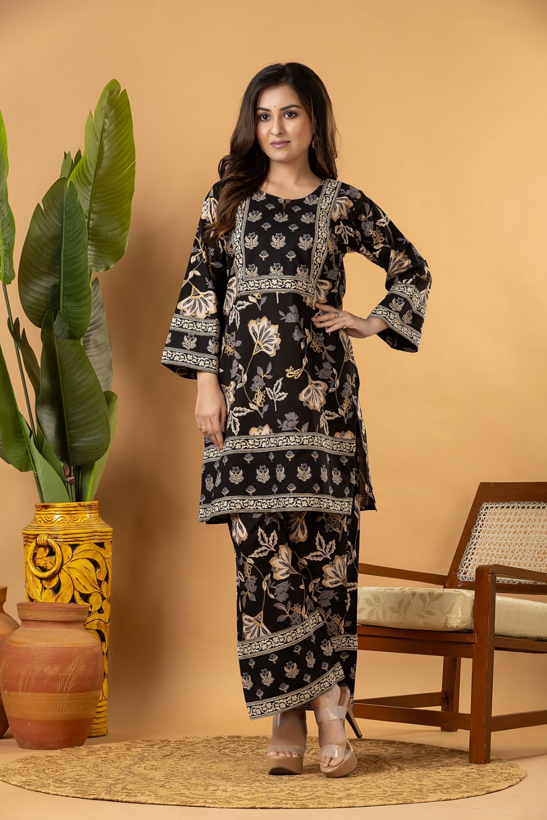 Black Floral Print Co-ord Set