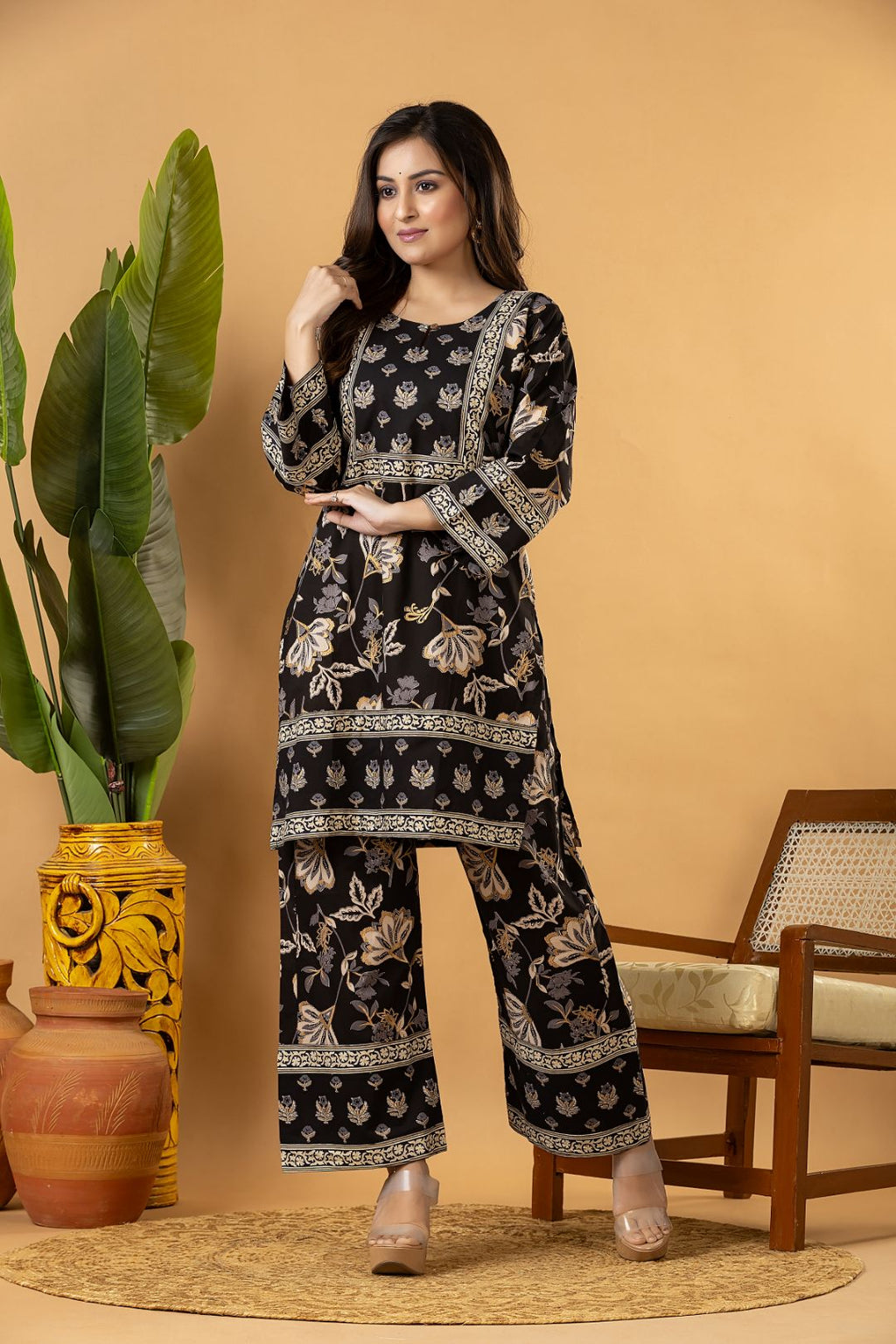 Black Floral Print Co-ord Set