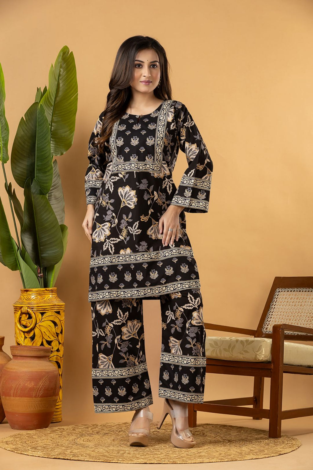 Black Floral Print Co-ord Set