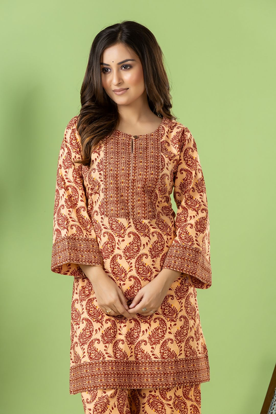 Beige & Red Paisley Print Co-ord Set