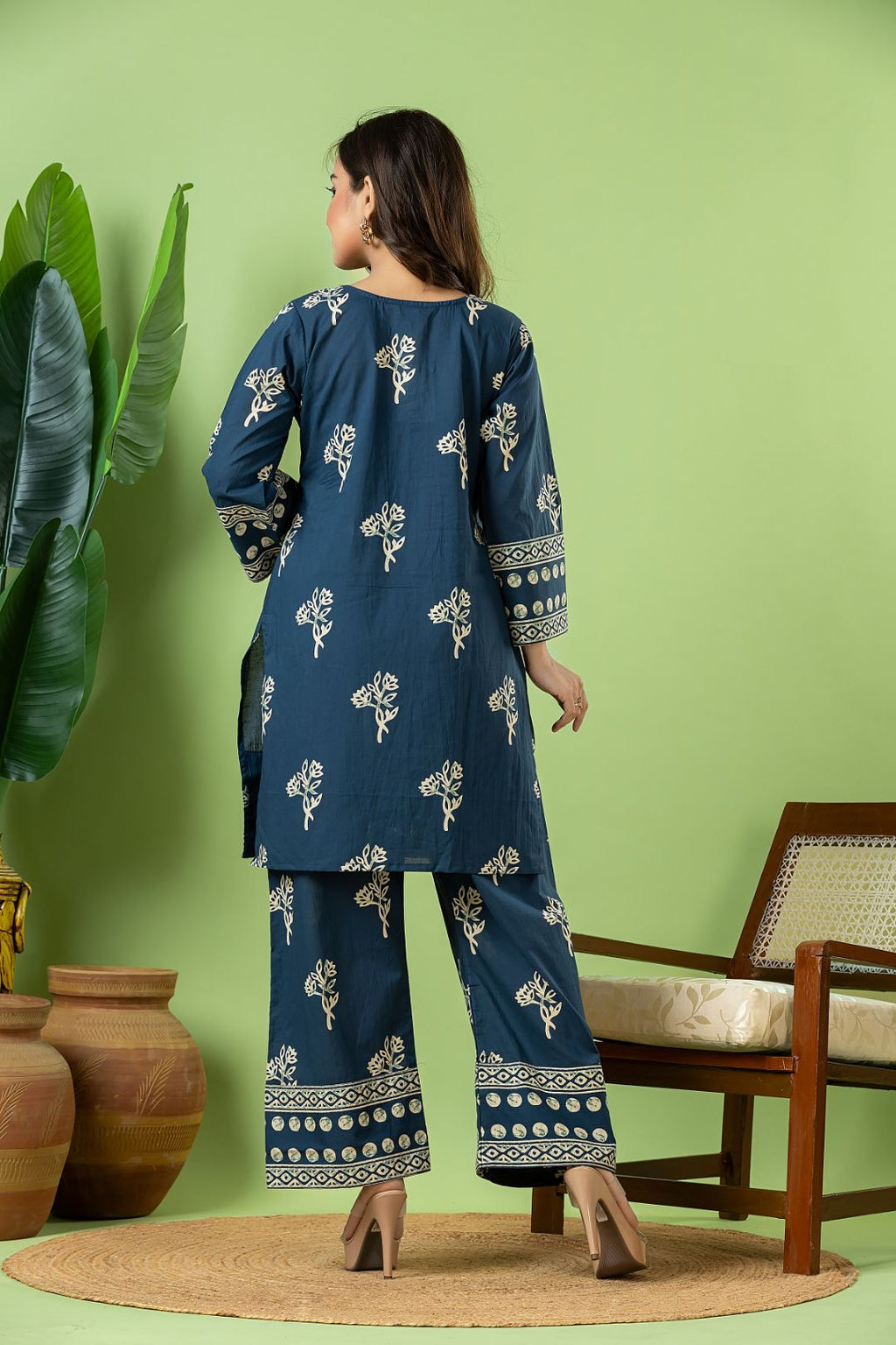 Teal Blue Floral Print Co-ord Set