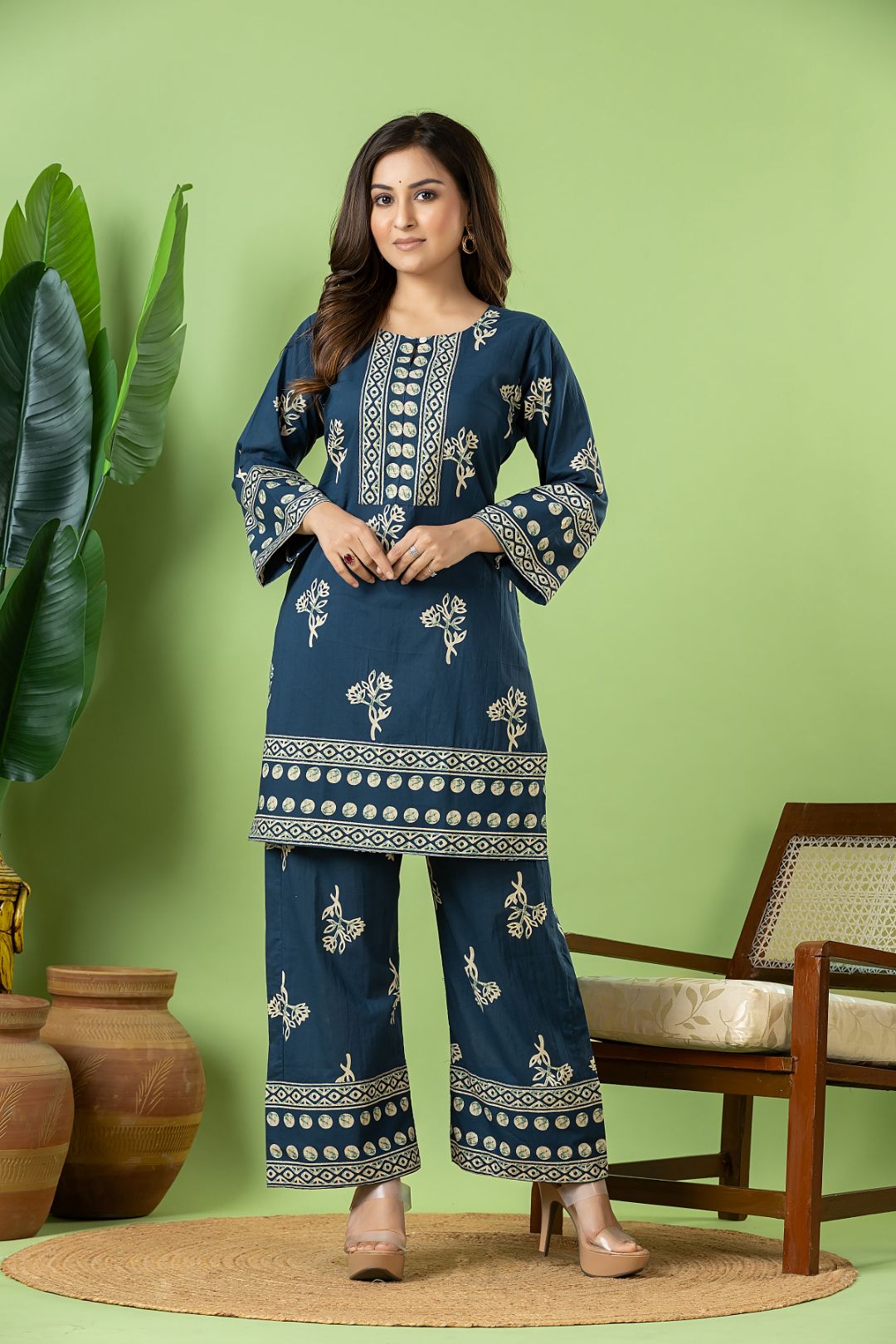 Teal Blue Floral Print Co-ord Set