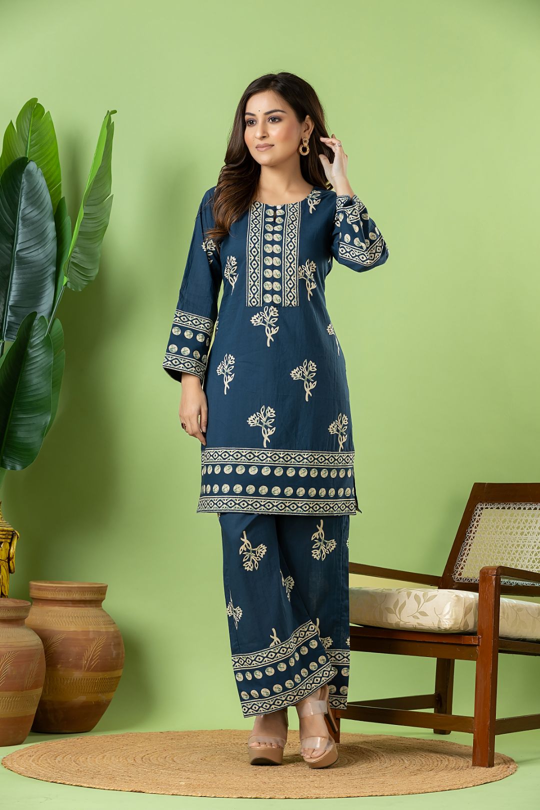 Teal Blue Floral Print Co-ord Set