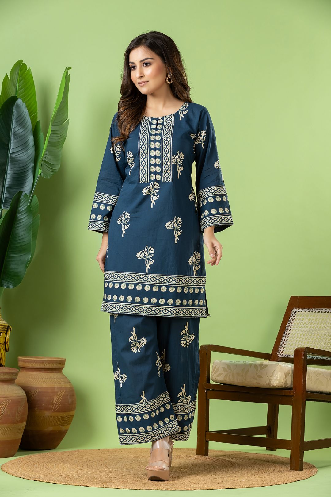 Teal Blue Floral Print Co-ord Set