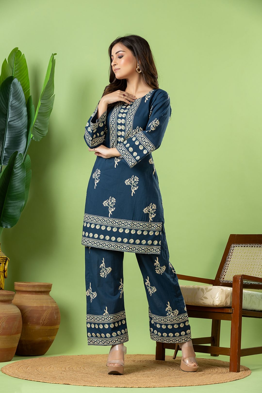 Teal Blue Floral Print Co-ord Set