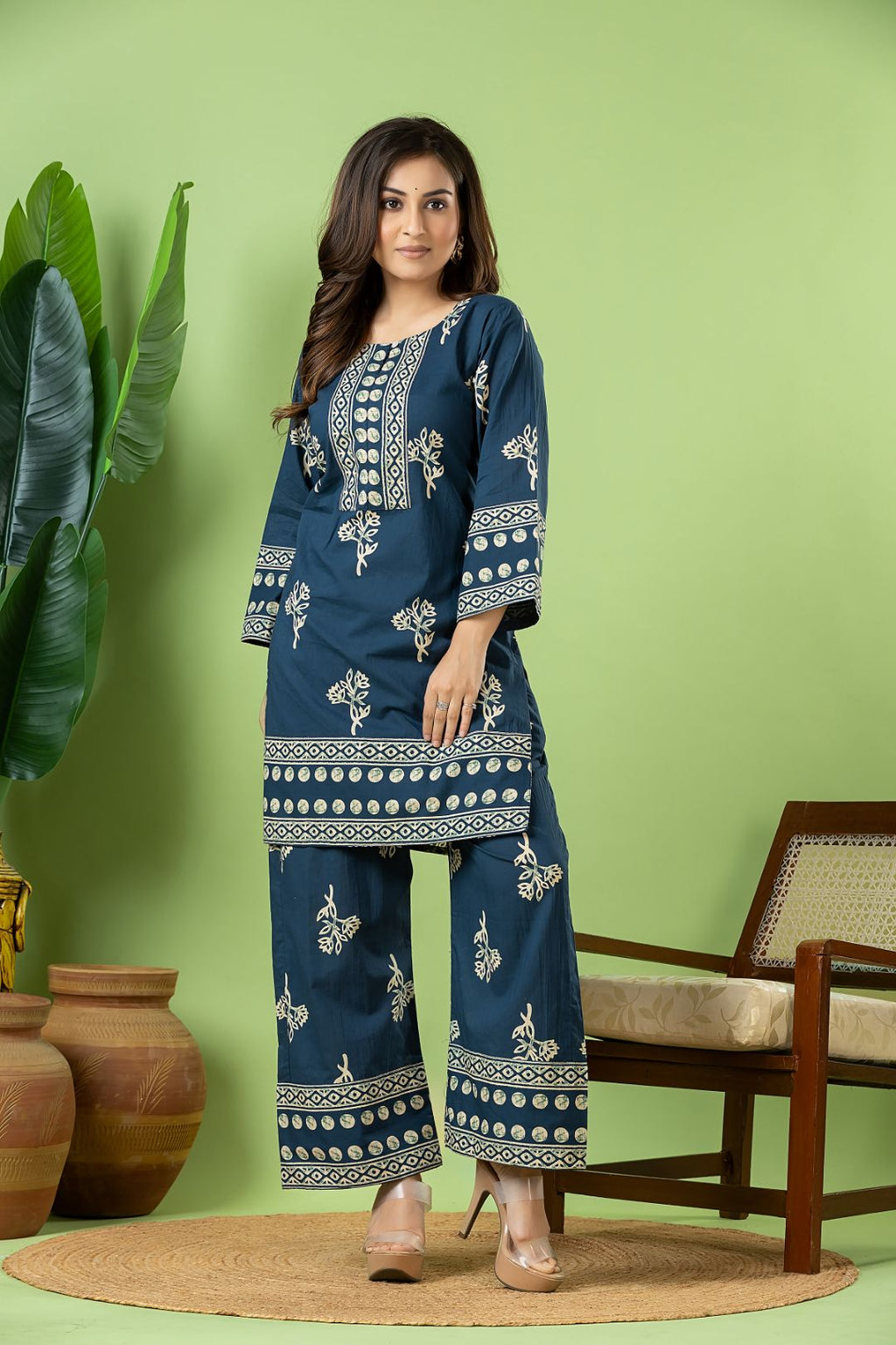 Teal Blue Floral Print Co-ord Set