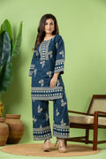 Teal Blue Floral Print Co-ord Set