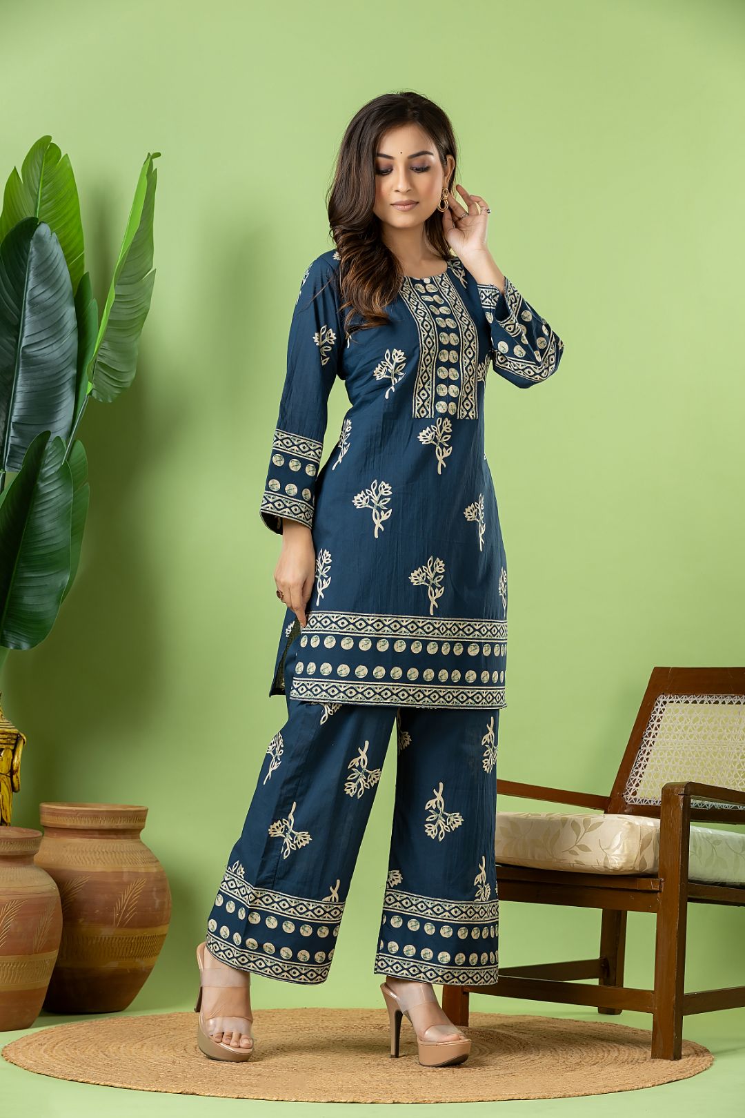 Teal Blue Floral Print Co-ord Set