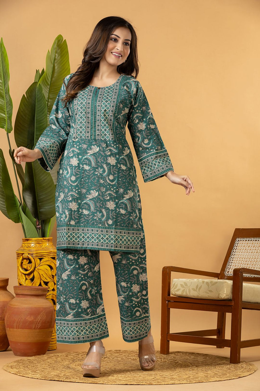 Forest Green Floral Print Co-ord Set