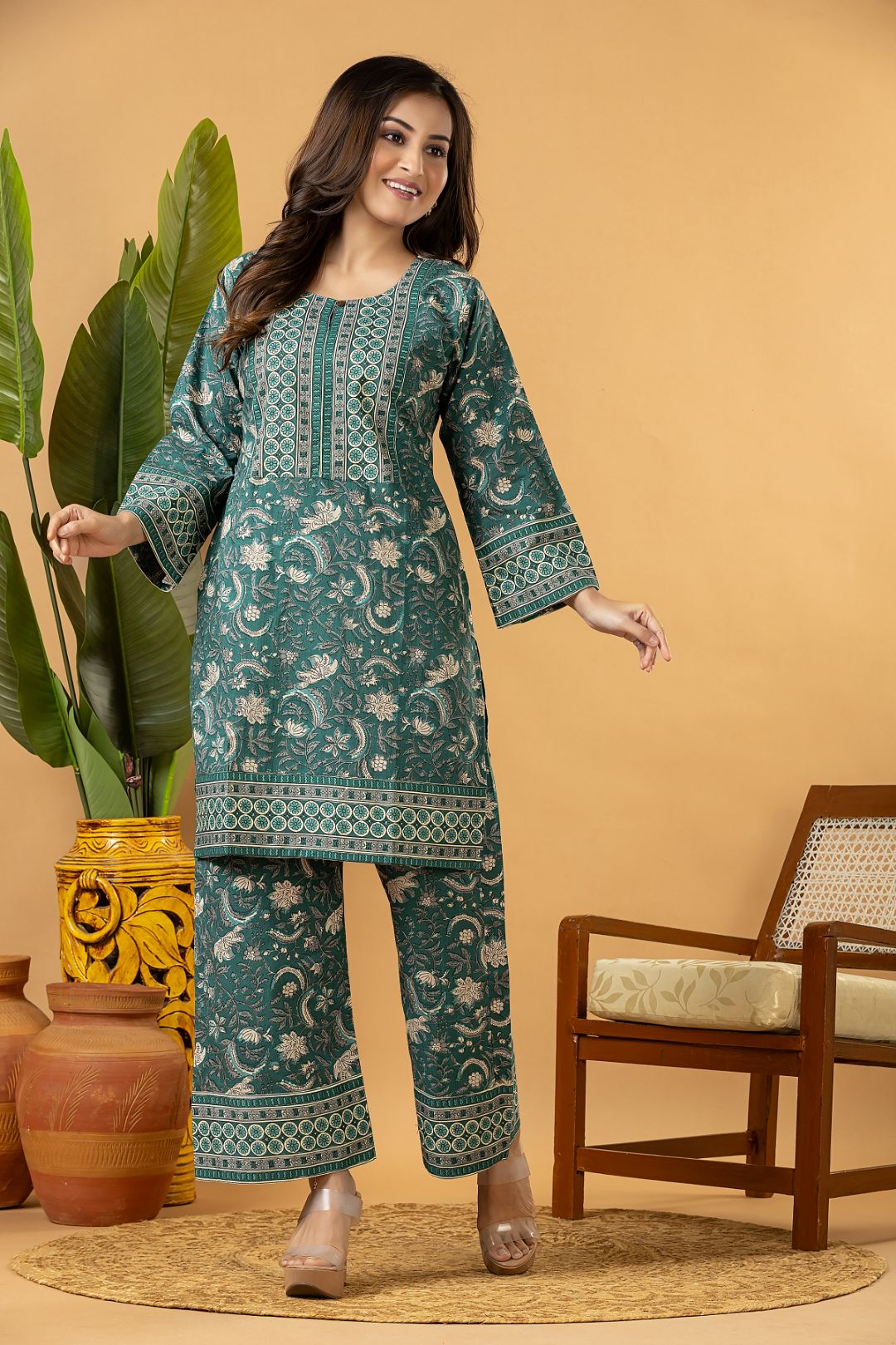 Forest Green Floral Print Co-ord Set