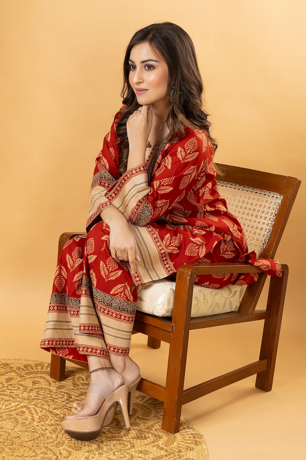 Rust & Beige Floral Print Co-ord Set