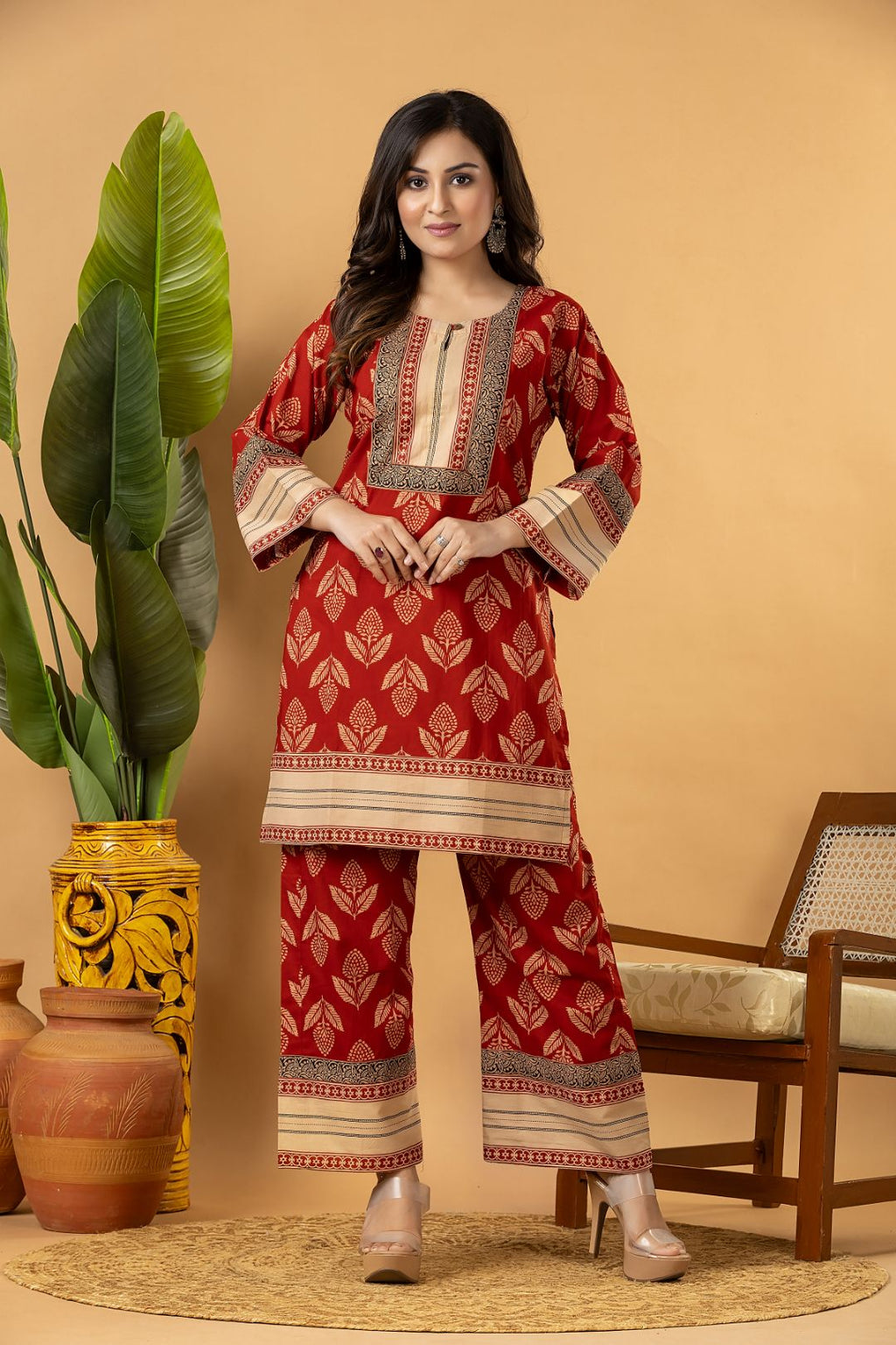 Rust & Beige Floral Print Co-ord Set