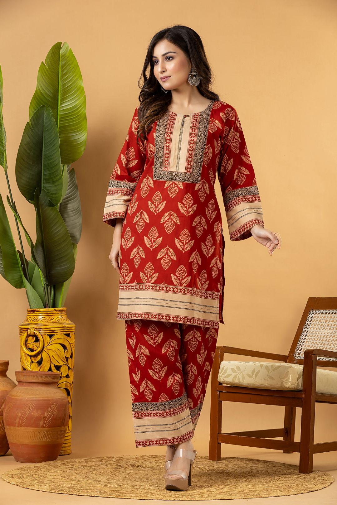 Rust & Beige Floral Print Co-ord Set