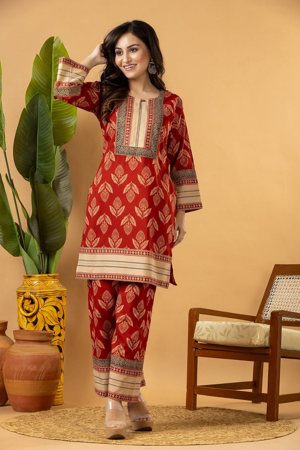 Rust & Beige Floral Print Co-ord Set