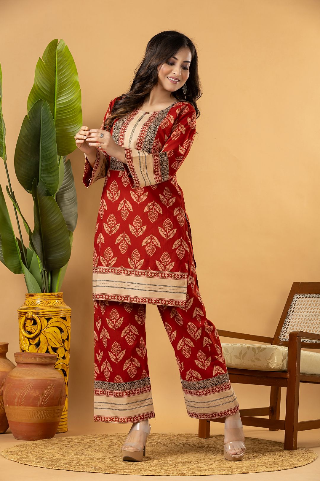 Rust & Beige Floral Print Co-ord Set