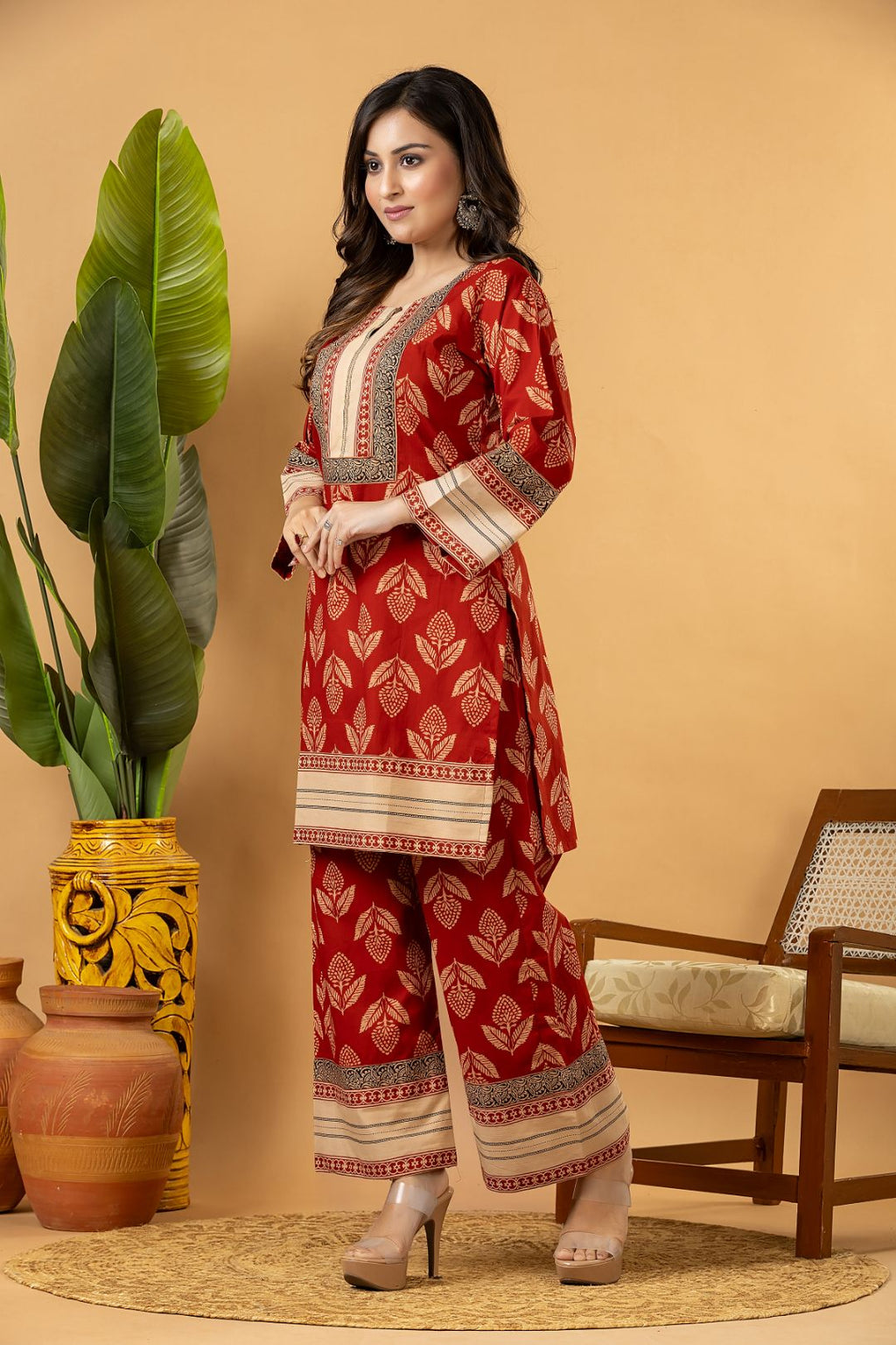 Rust & Beige Floral Print Co-ord Set