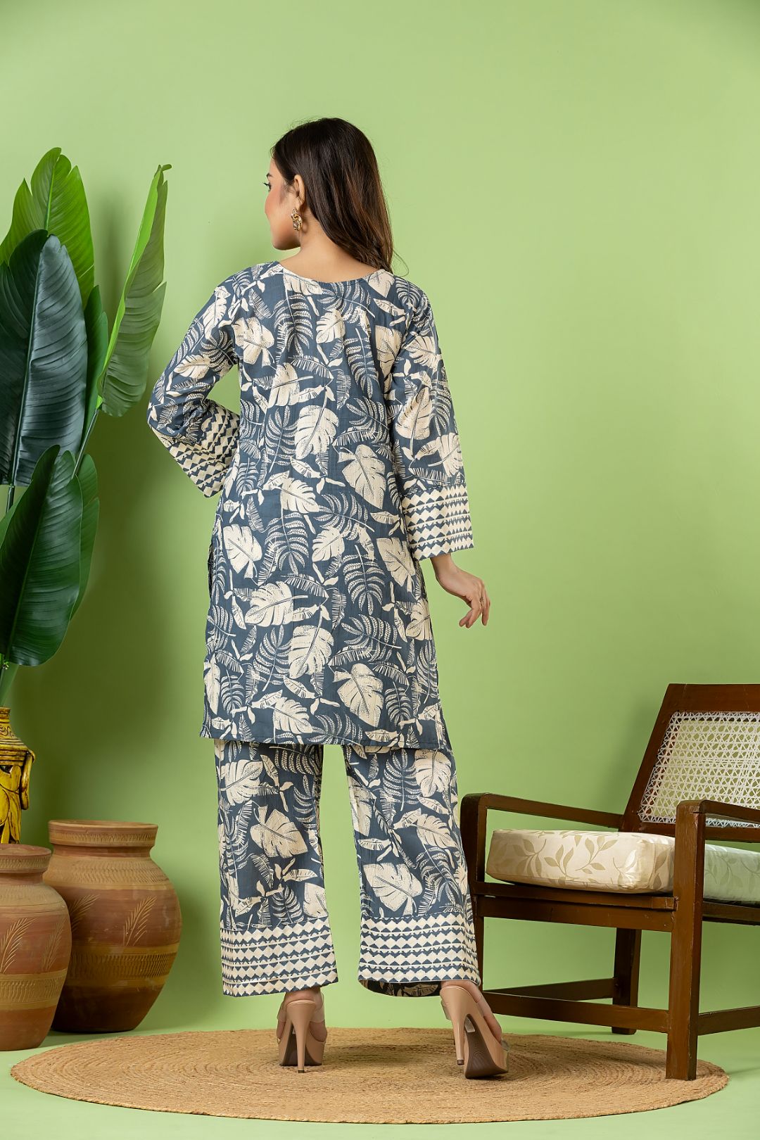 Slate Grey Leaf Print Co-ord Set