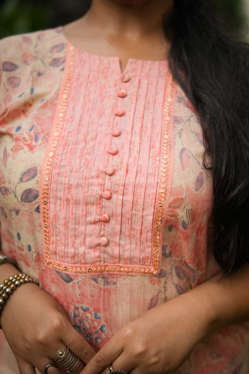 Peach Abstract Print Kurta With Pant & Dupatta