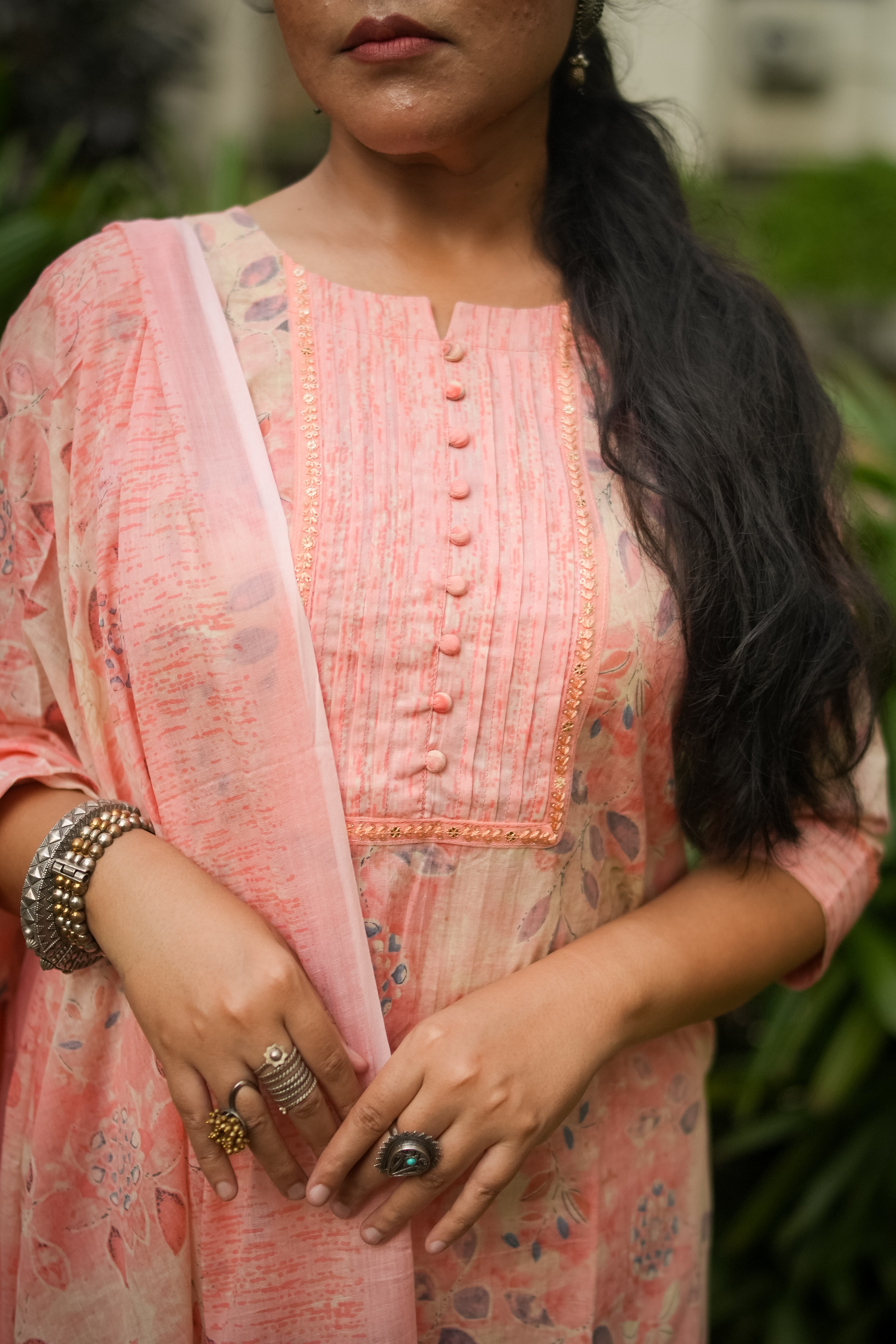 Peach Abstract Print Kurta With Pant & Dupatta