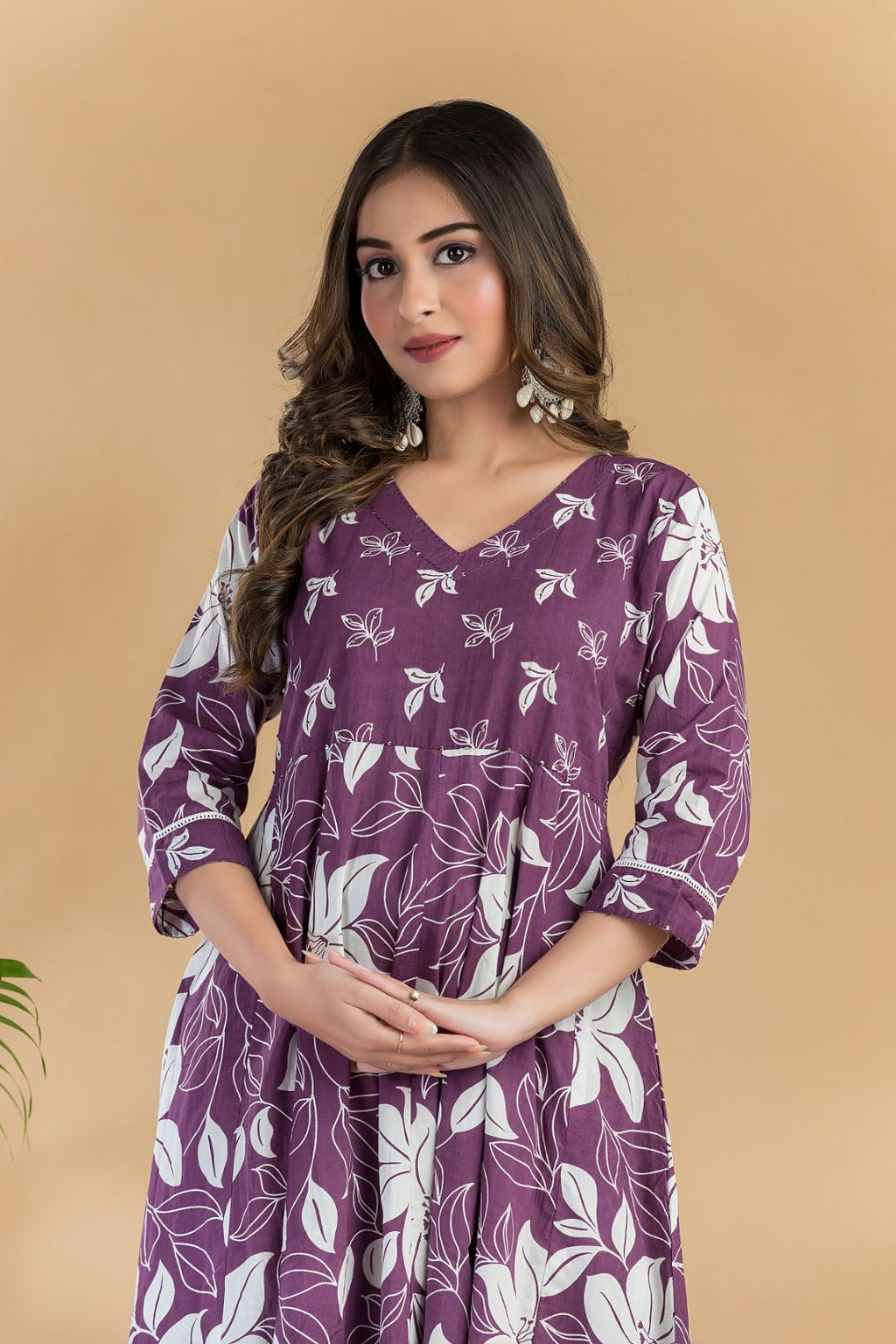 Purple Floral Embroidered Anarkali Kurta With Pant & Dupatta