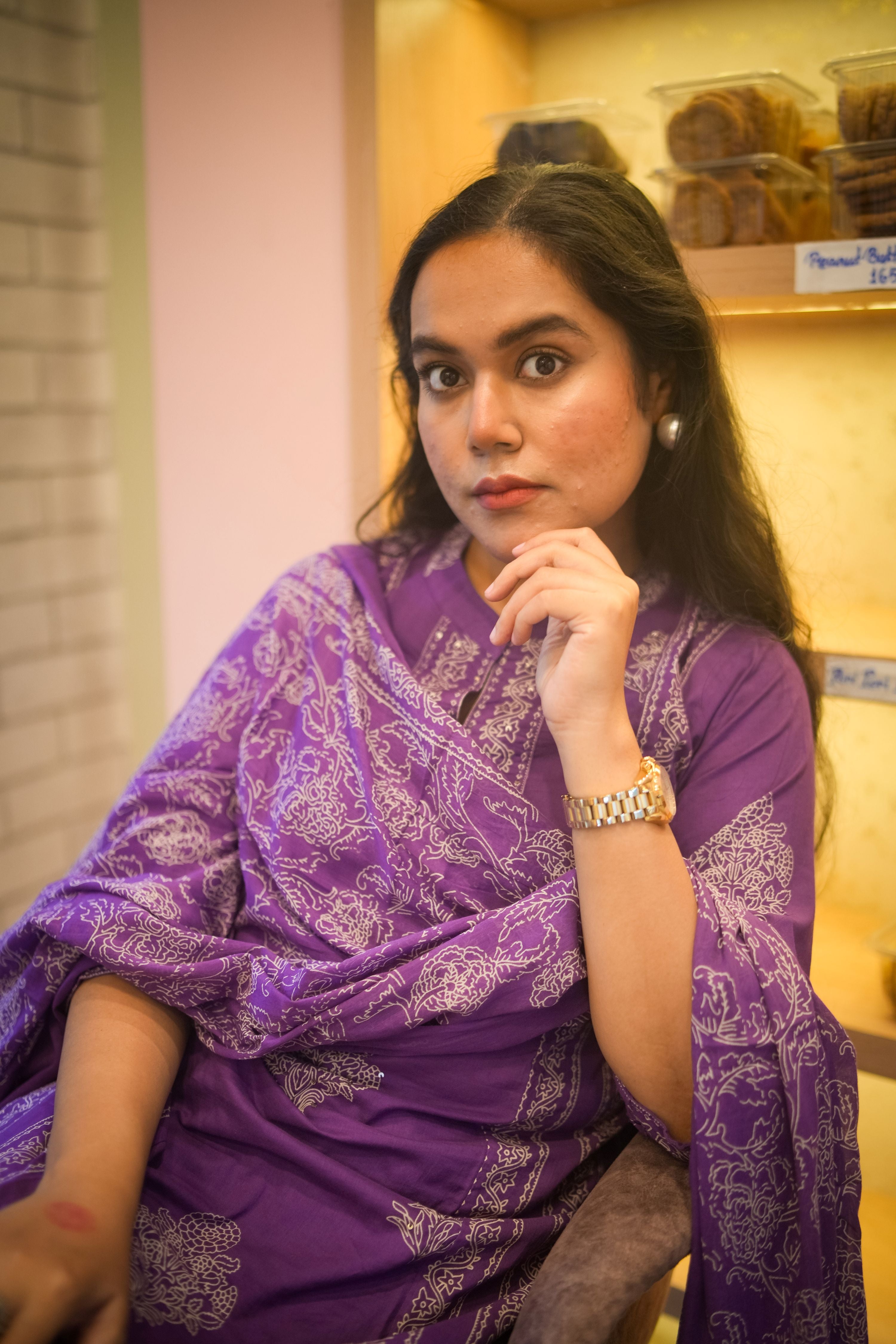 Purple Mix-Match Floral Embroidered Kurta With Pant & Dupatta