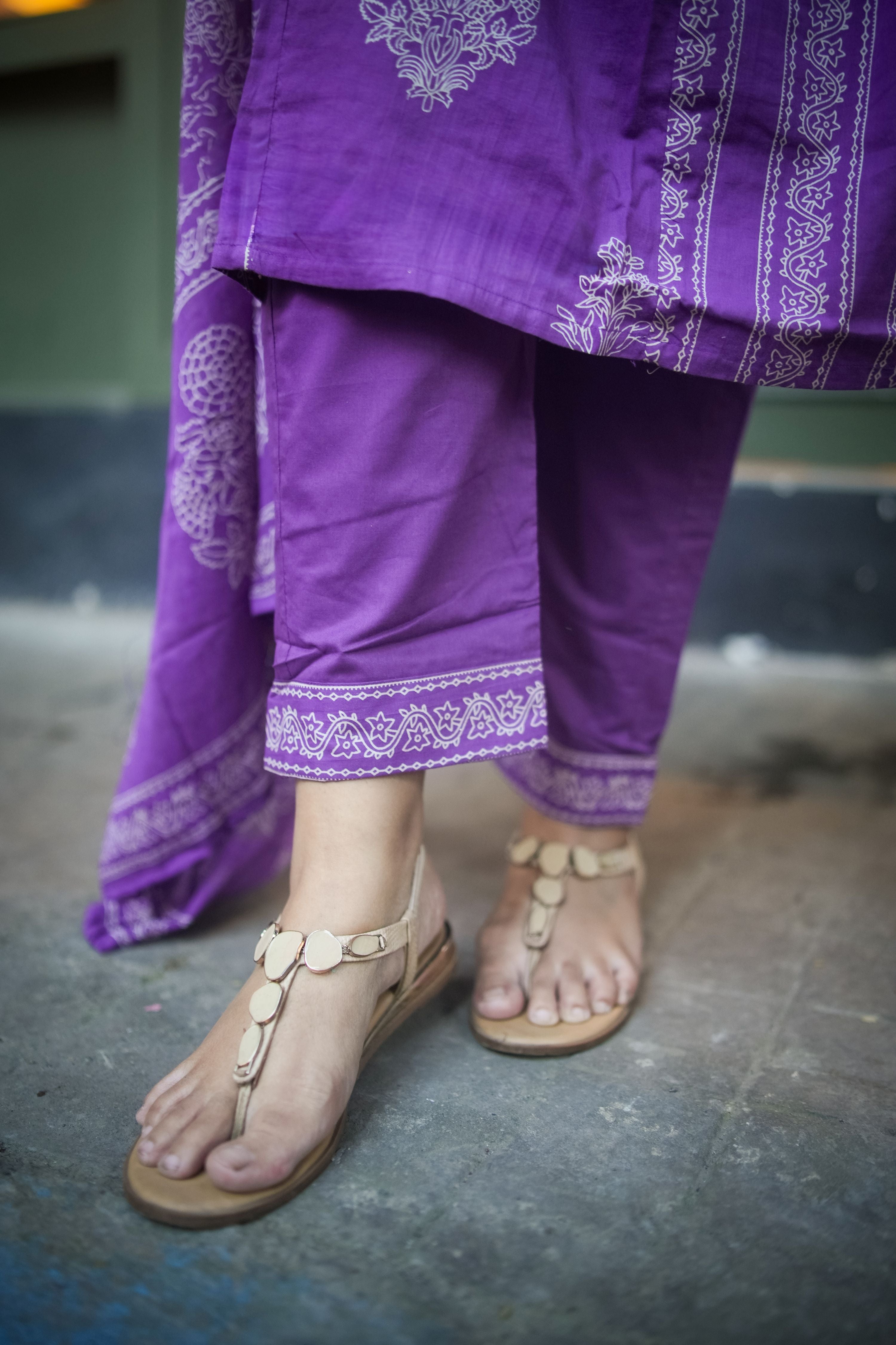Purple Mix-Match Floral Embroidered Kurta With Pant & Dupatta