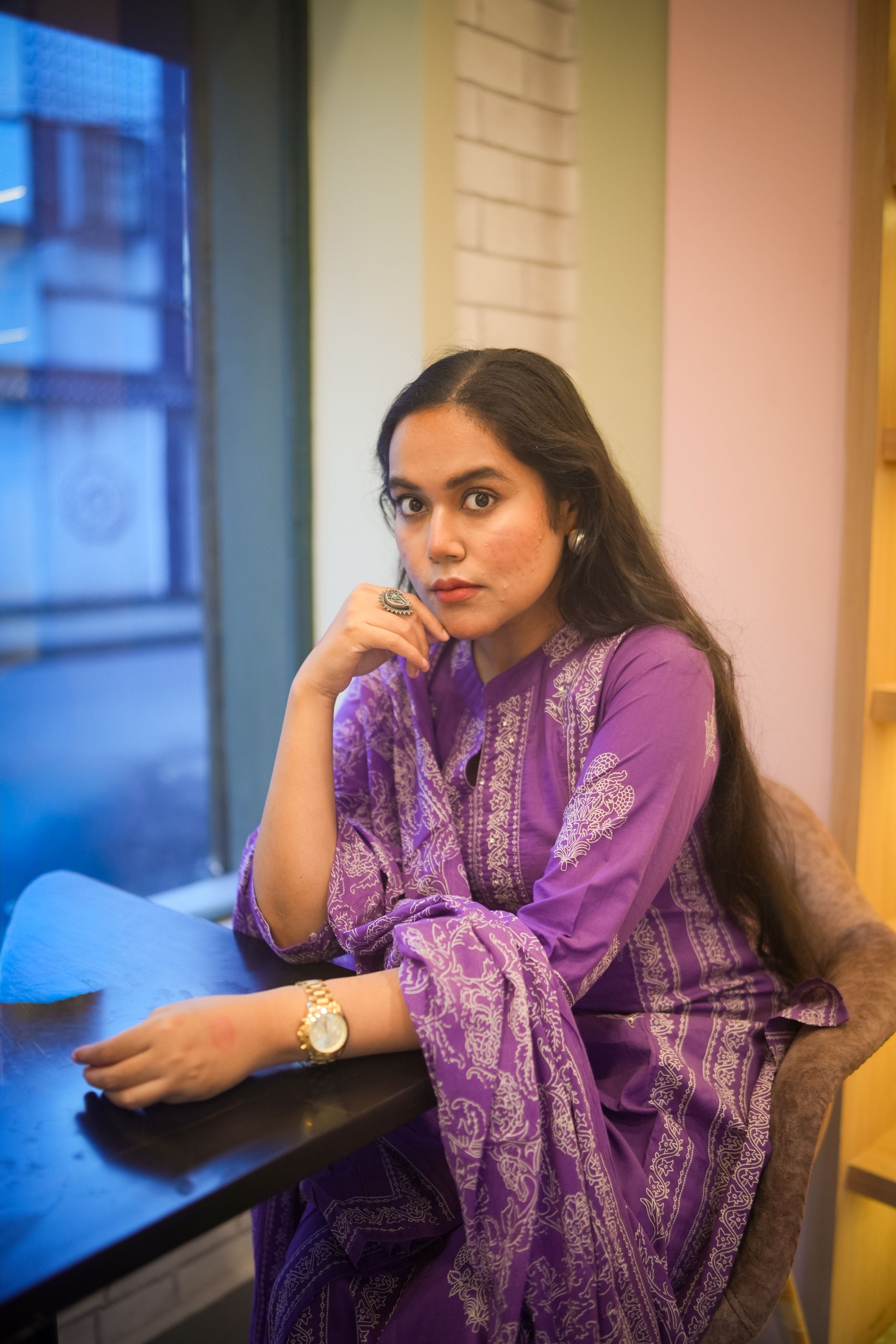 Purple Mix-Match Floral Embroidered Kurta With Pant & Dupatta