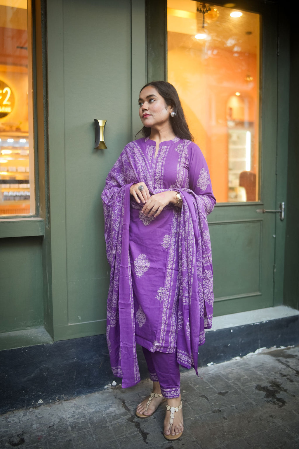 Purple Mix-Match Floral Embroidered Kurta With Pant & Dupatta