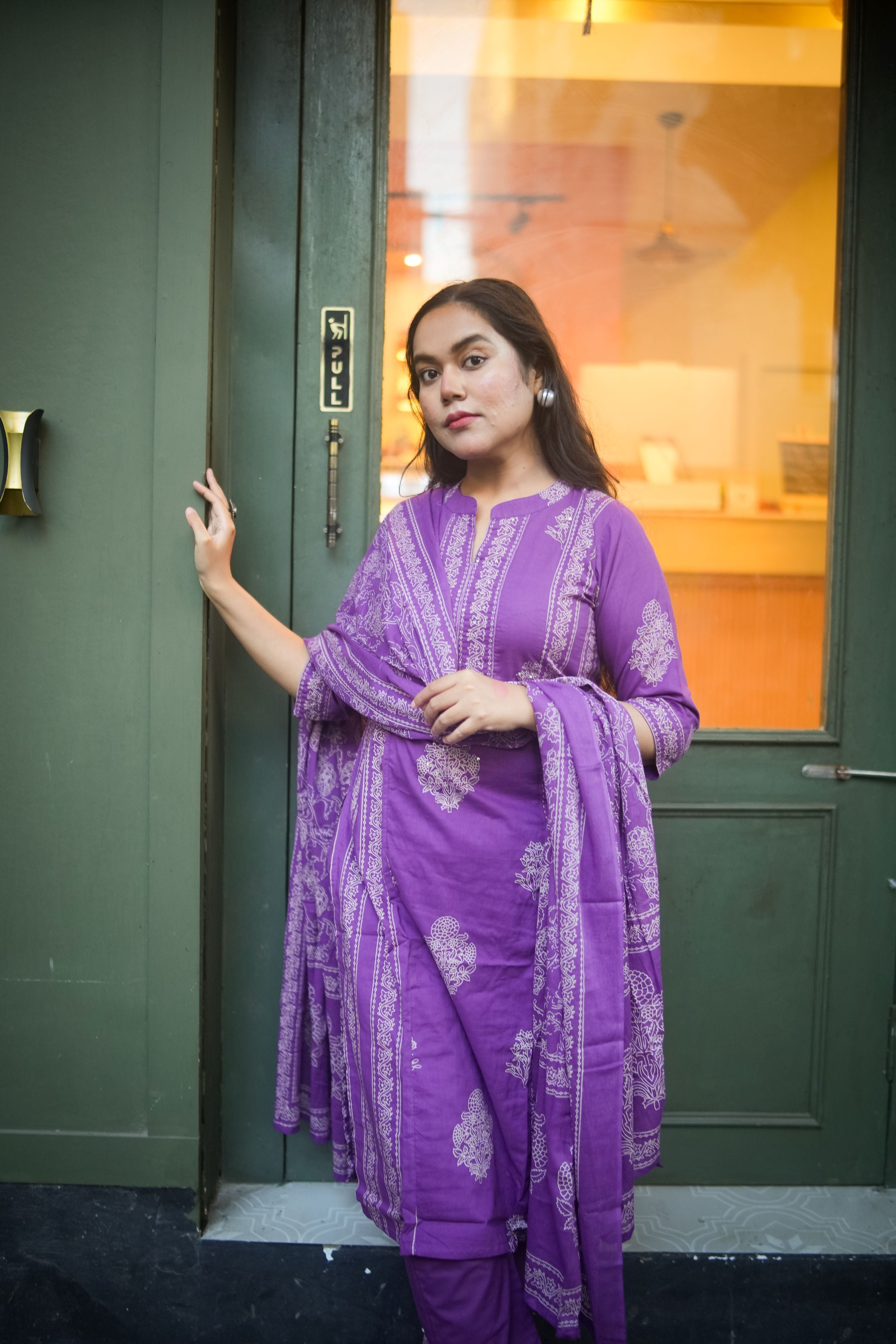 Purple Mix-Match Floral Embroidered Kurta With Pant & Dupatta