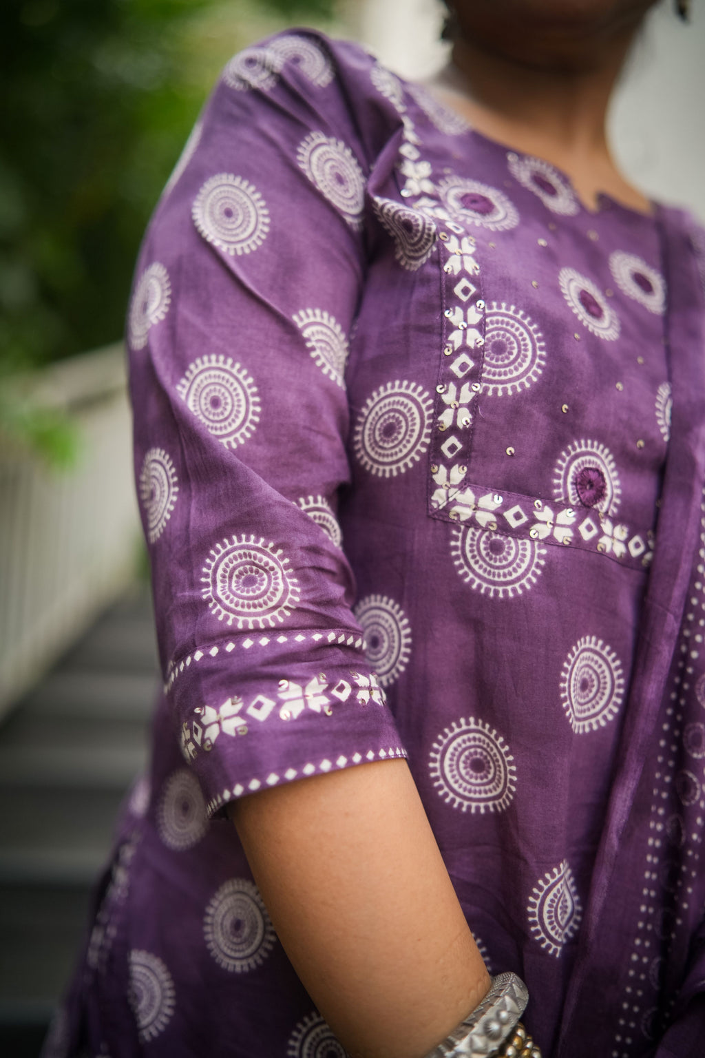 Purple Geometric Embroidered Kurta With Pant & Dupatta