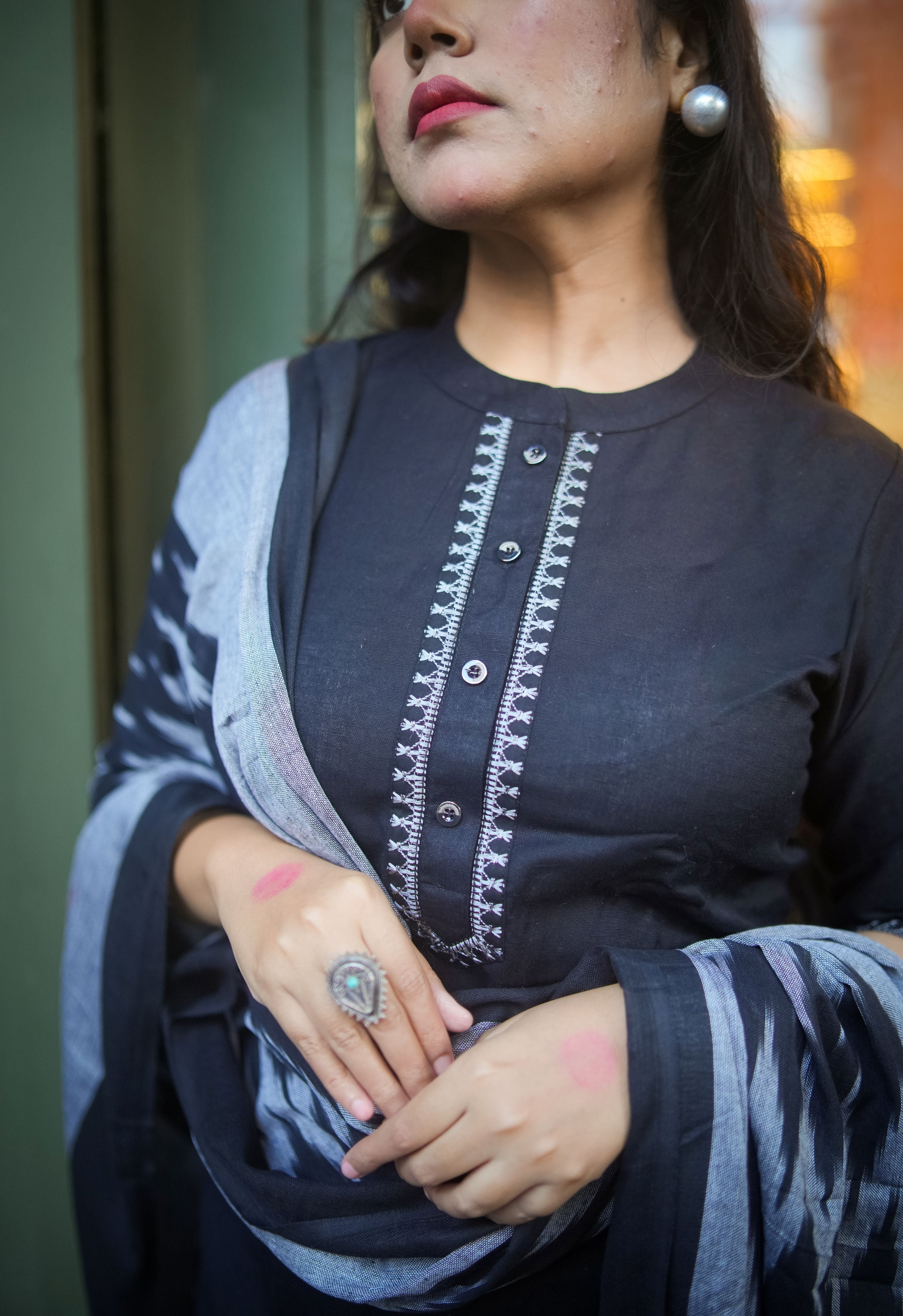 Black Embroidered Kurta With Pant & Dupatta