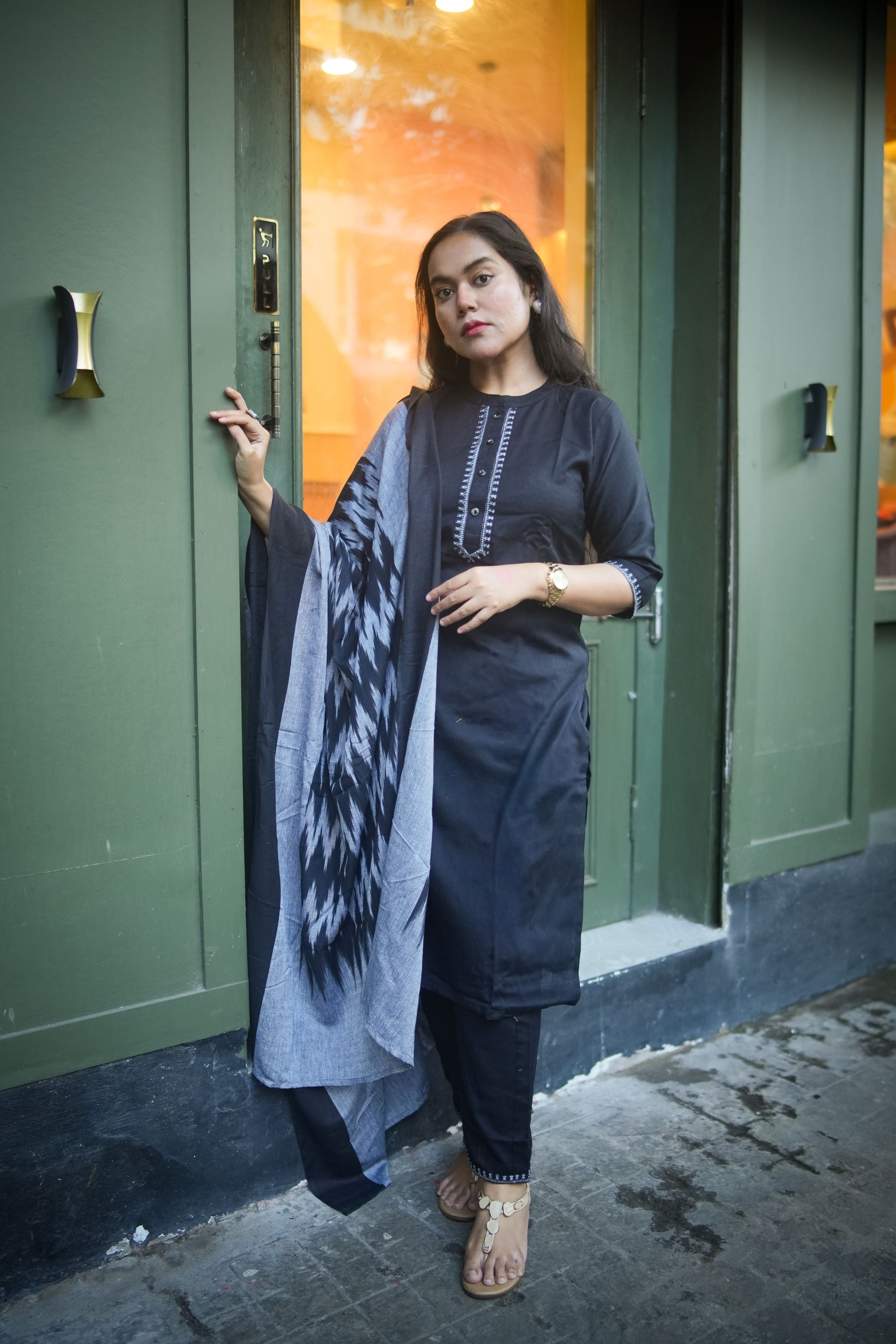 Black Embroidered Kurta With Pant & Dupatta