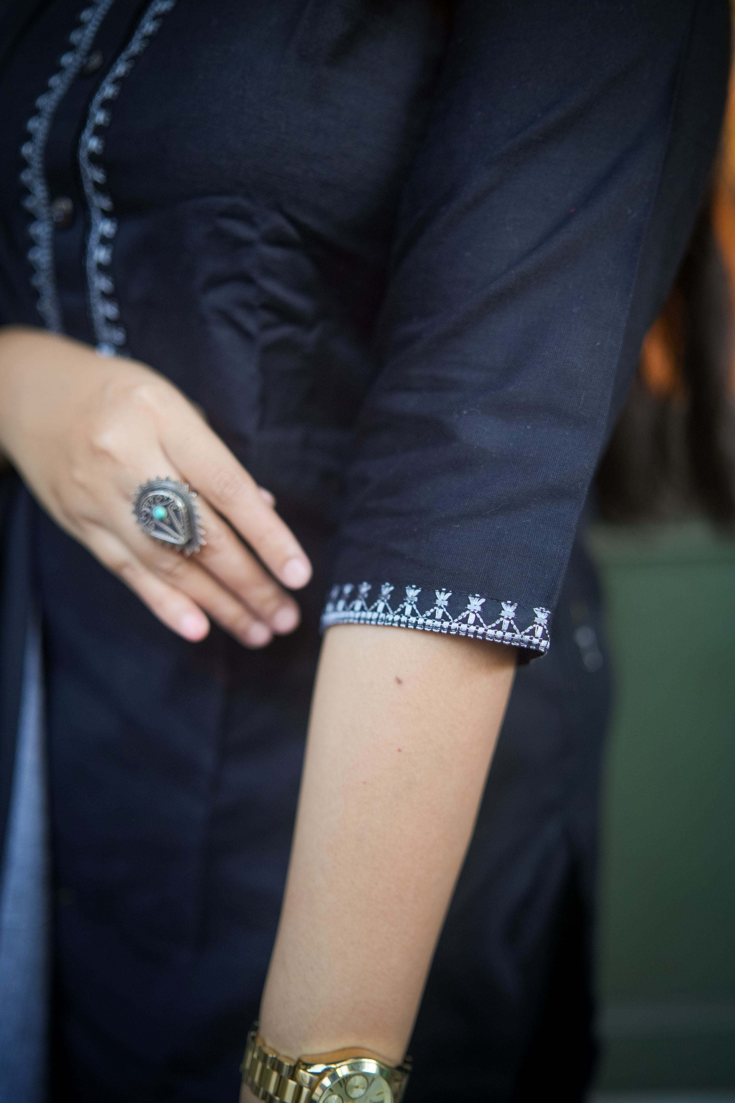 Black Embroidered Kurta With Pant & Dupatta