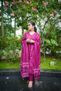 Red Purple Floral Embroidered Anarkali Kurta With Pant & Dupatta