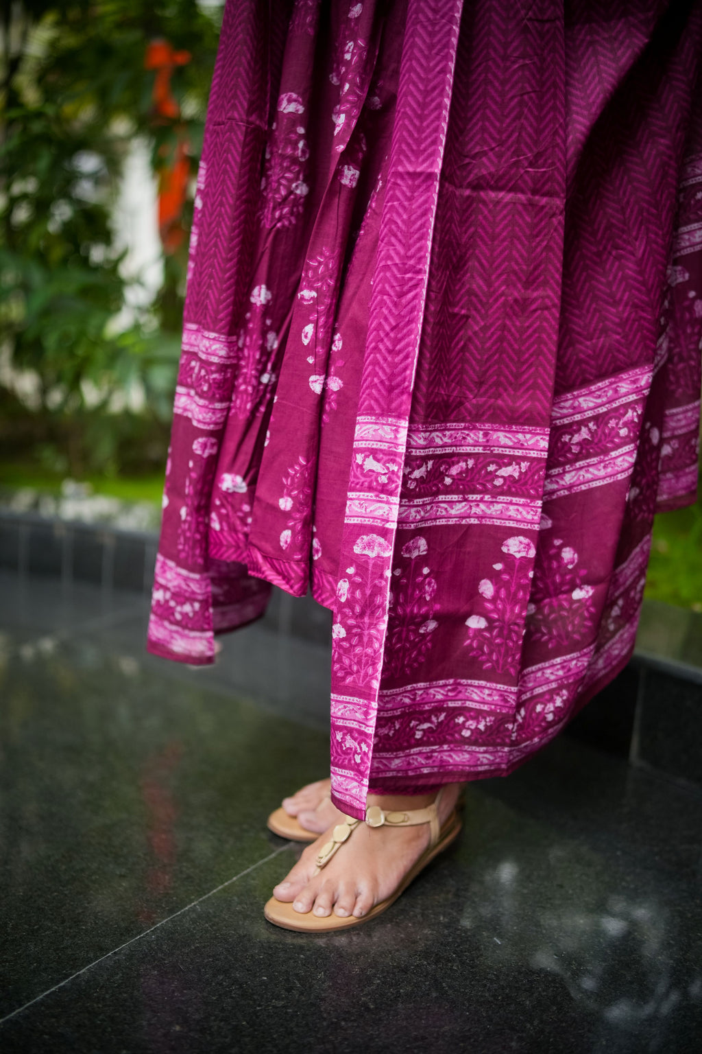 Red Purple Floral Embroidered Anarkali Kurta With Pant & Dupatta
