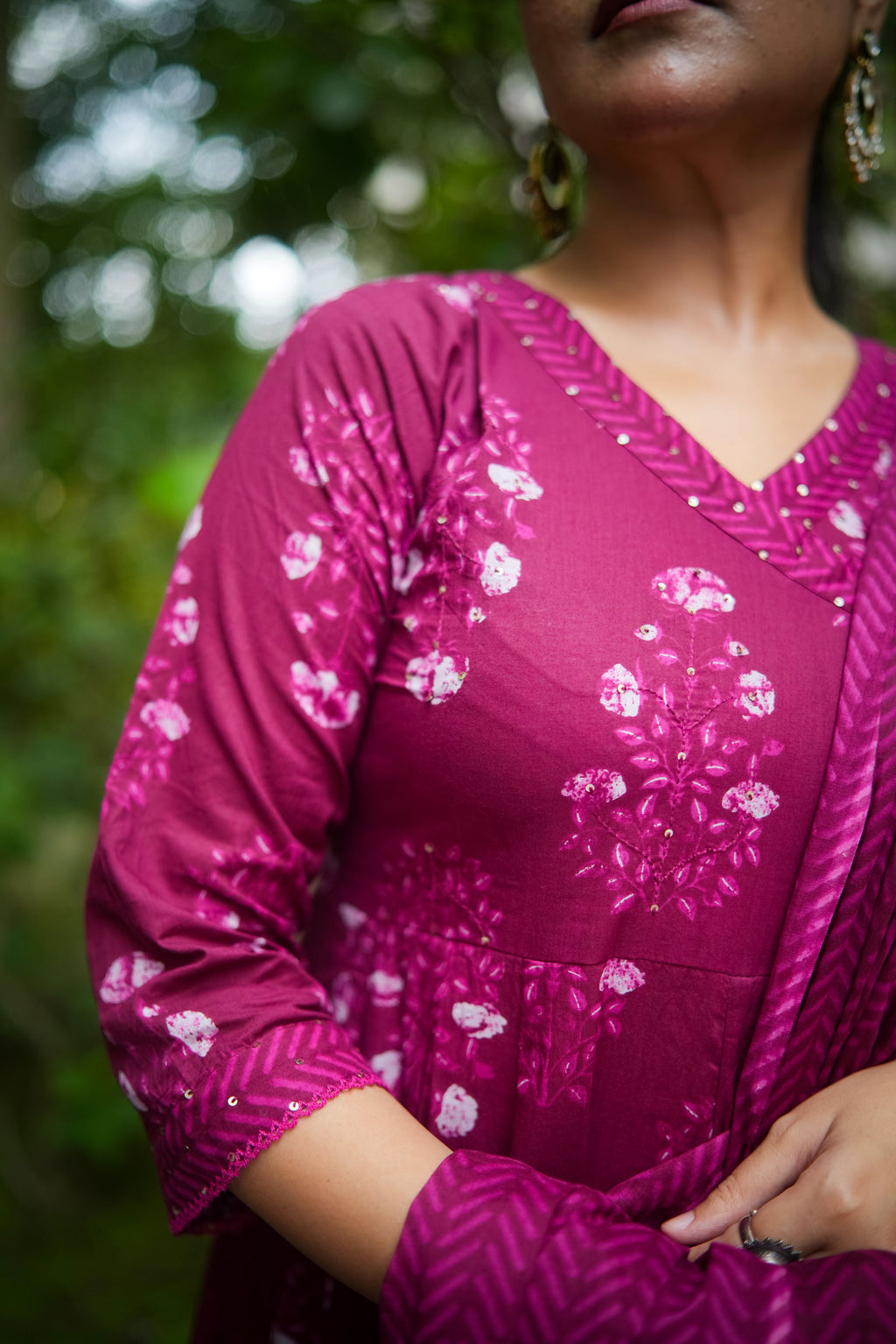 Red Purple Floral Embroidered Anarkali Kurta With Pant & Dupatta