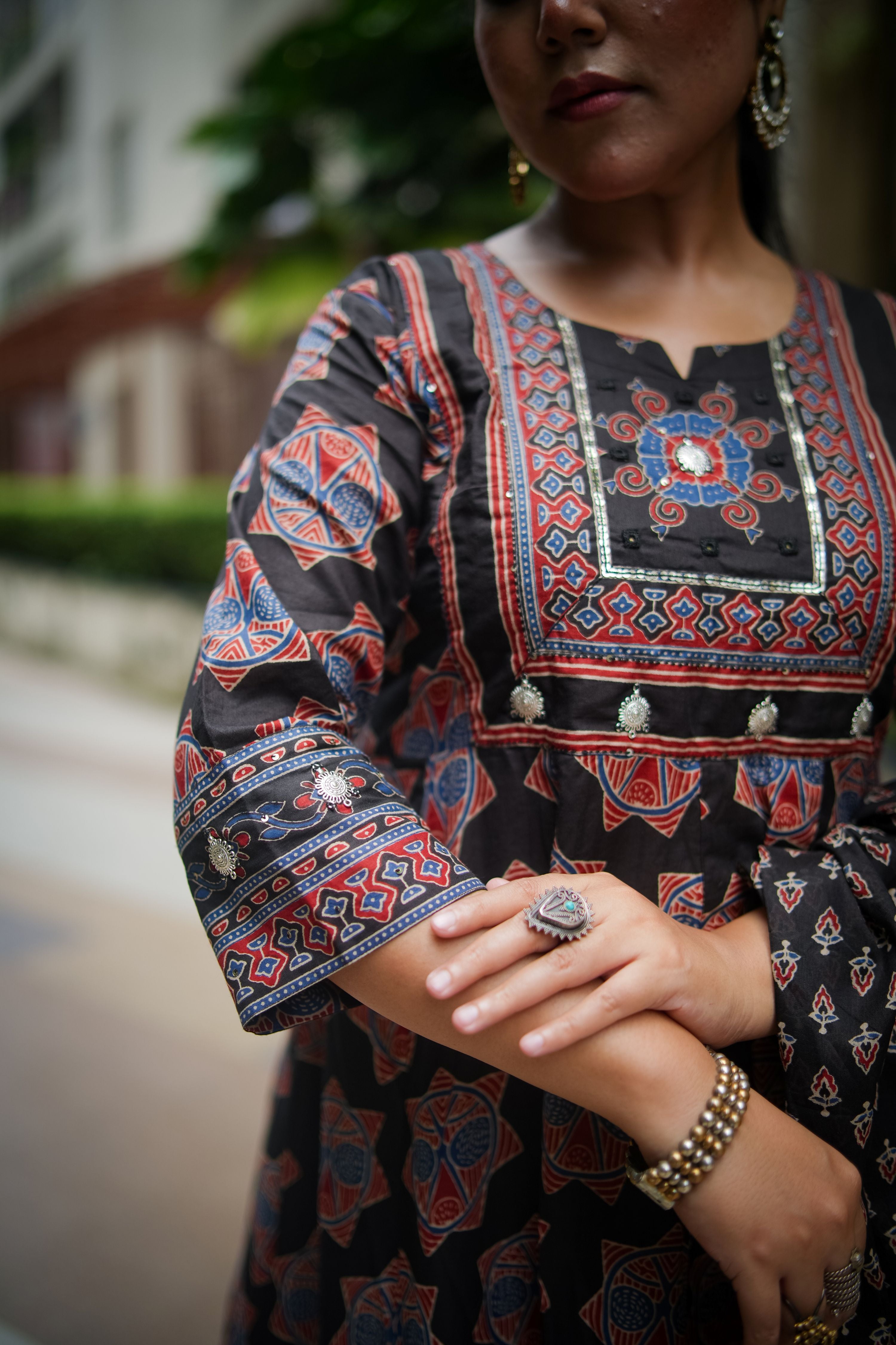 Black & Maroon Embroidered Anarkali Kurta With Pant & Dupatta