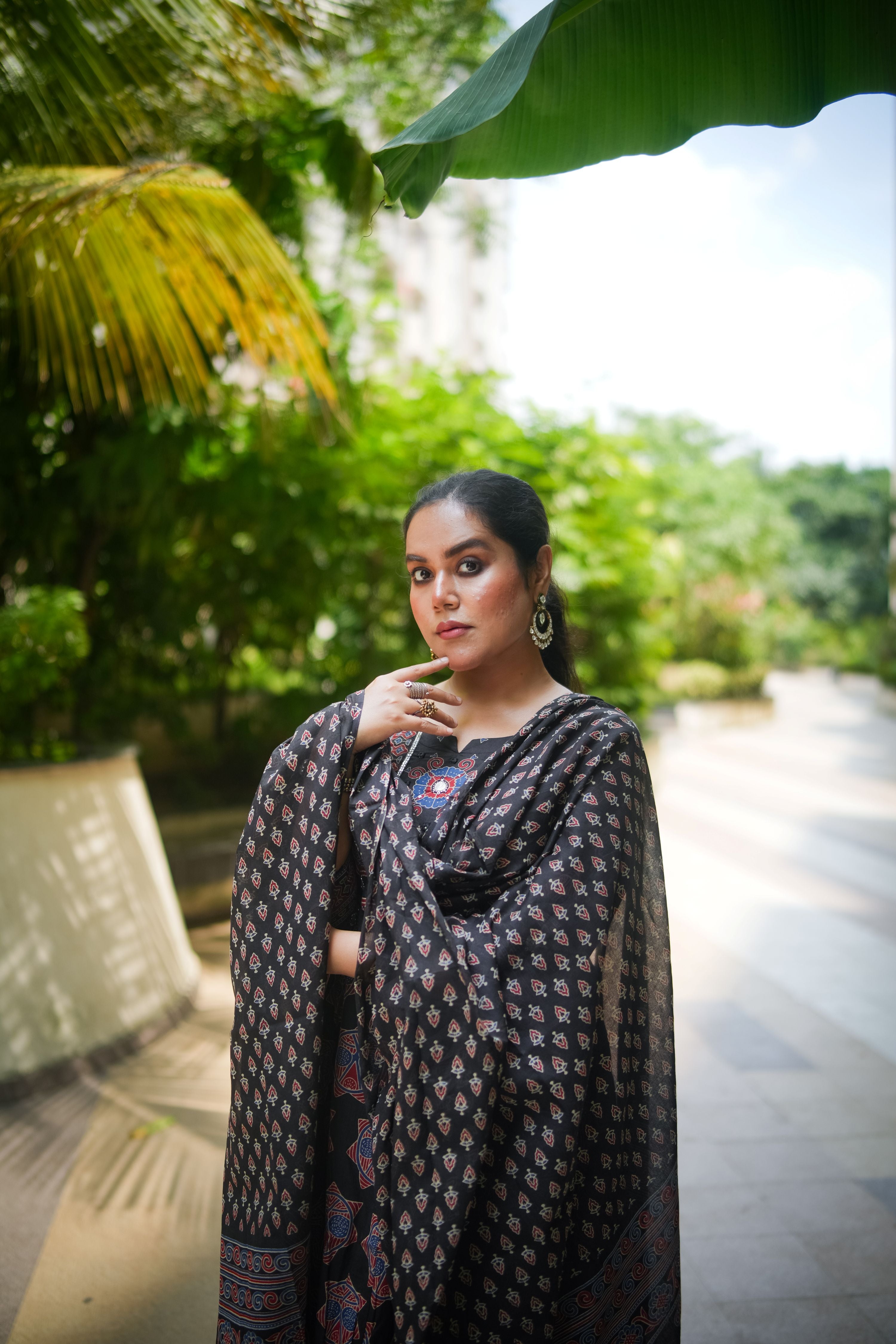 Black & Maroon Embroidered Anarkali Kurta With Pant & Dupatta