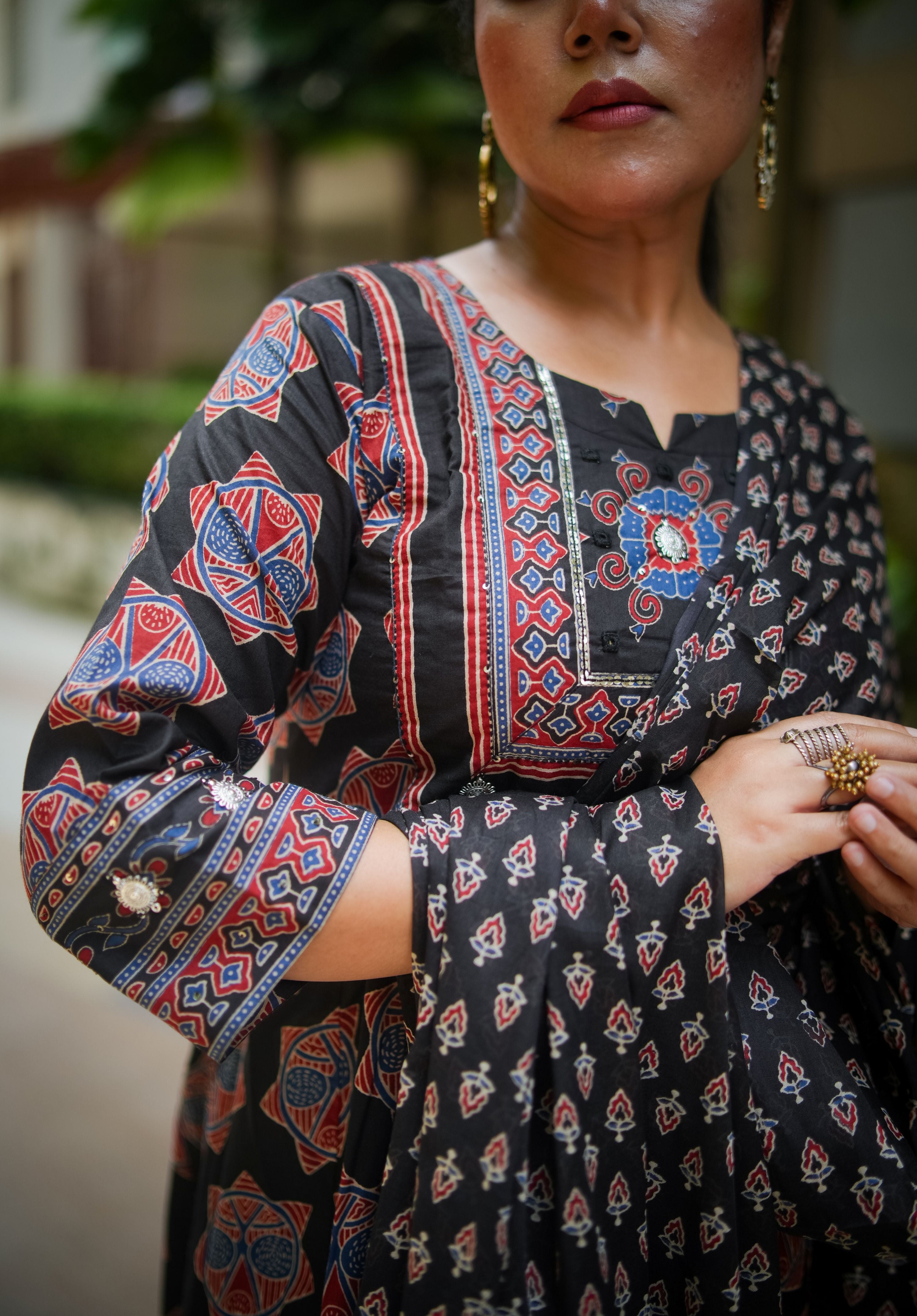 Black & Maroon Embroidered Anarkali Kurta With Pant & Dupatta