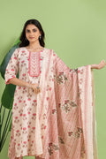 Off-White & Pink Embroidered Kurta With Pant & Dupatta