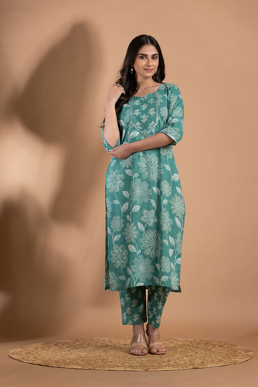 Green Embroidered Kurta With Pant & Dupatta