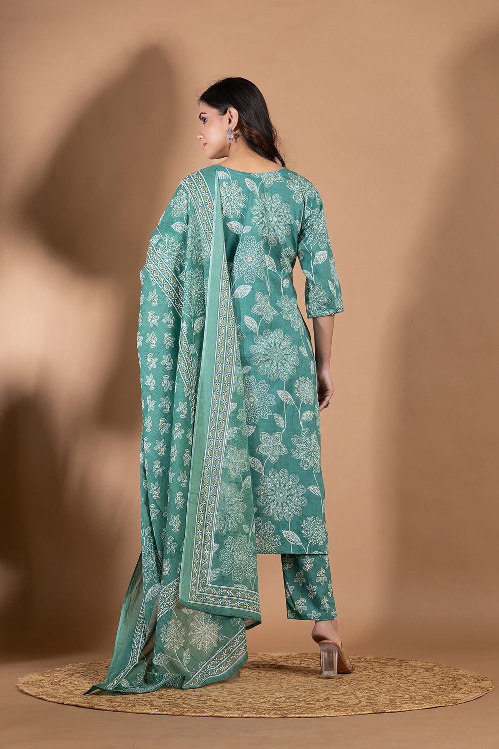 Green Embroidered Kurta With Pant & Dupatta