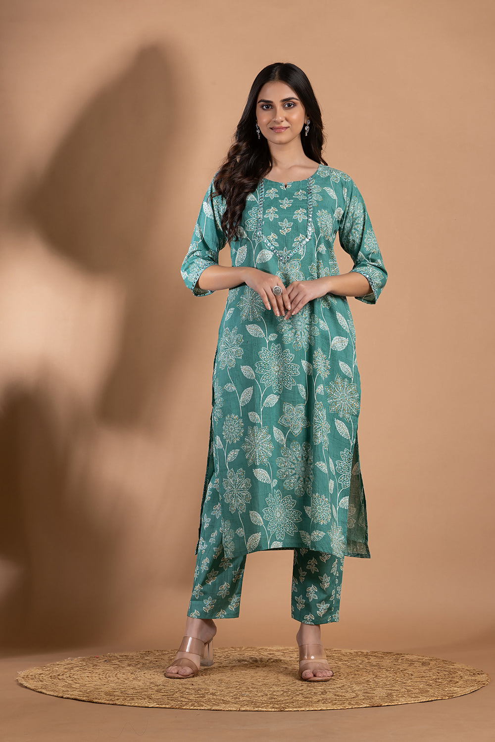Green Embroidered Kurta With Pant & Dupatta