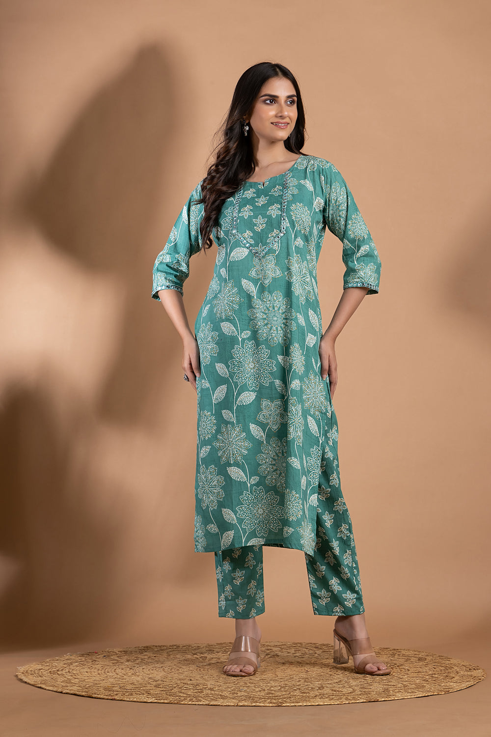 Green Embroidered Kurta With Pant & Dupatta
