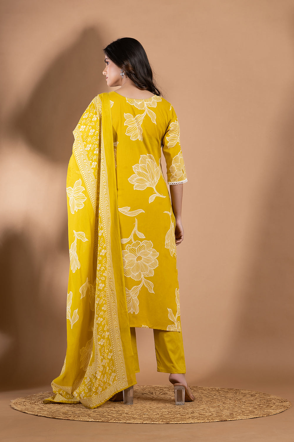 Yellow Green Embroidered Kurta With Pant & Dupatta