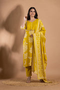 Yellow Green Embroidered Kurta With Pant & Dupatta