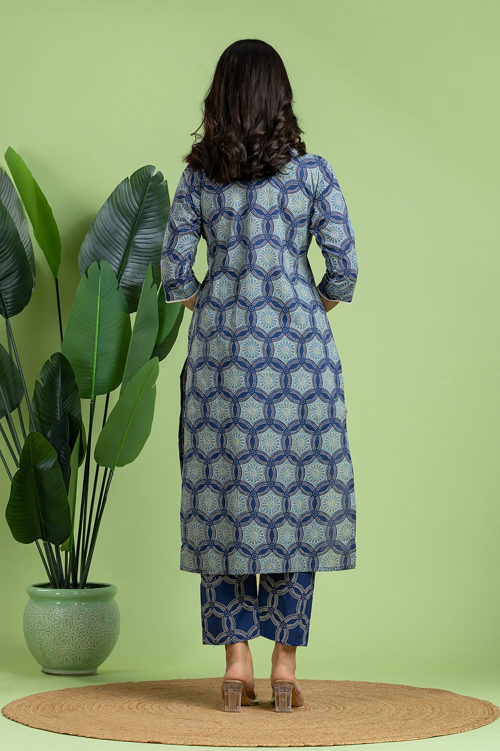 Navy Blue Embroidered Kurta With Pant & Dupatta