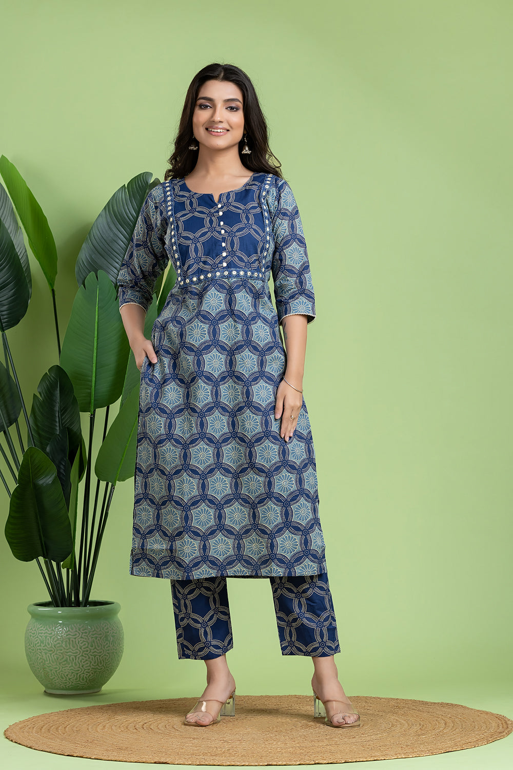 Navy Blue Embroidered Kurta With Pant & Dupatta