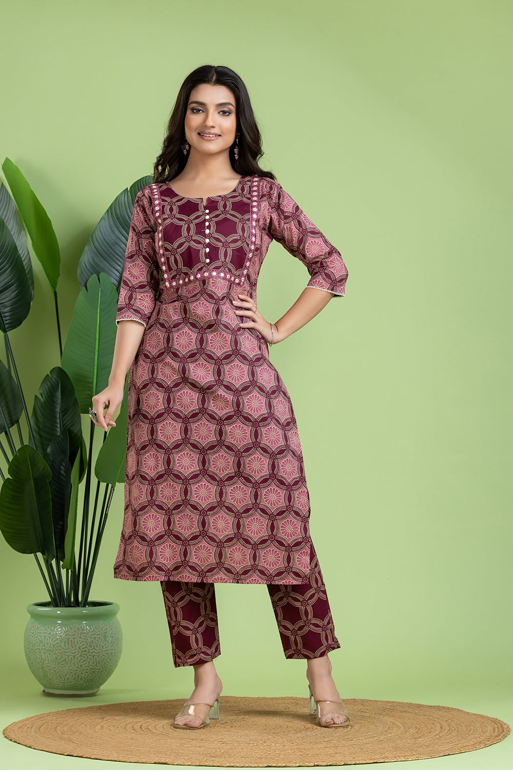 Purple & Pink Embroidered Kurta With Pant & Dupatta